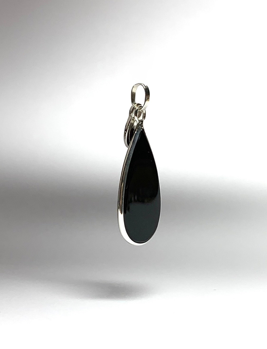 Black Onyx “Drop” Pendant, 925 Sterling Silver