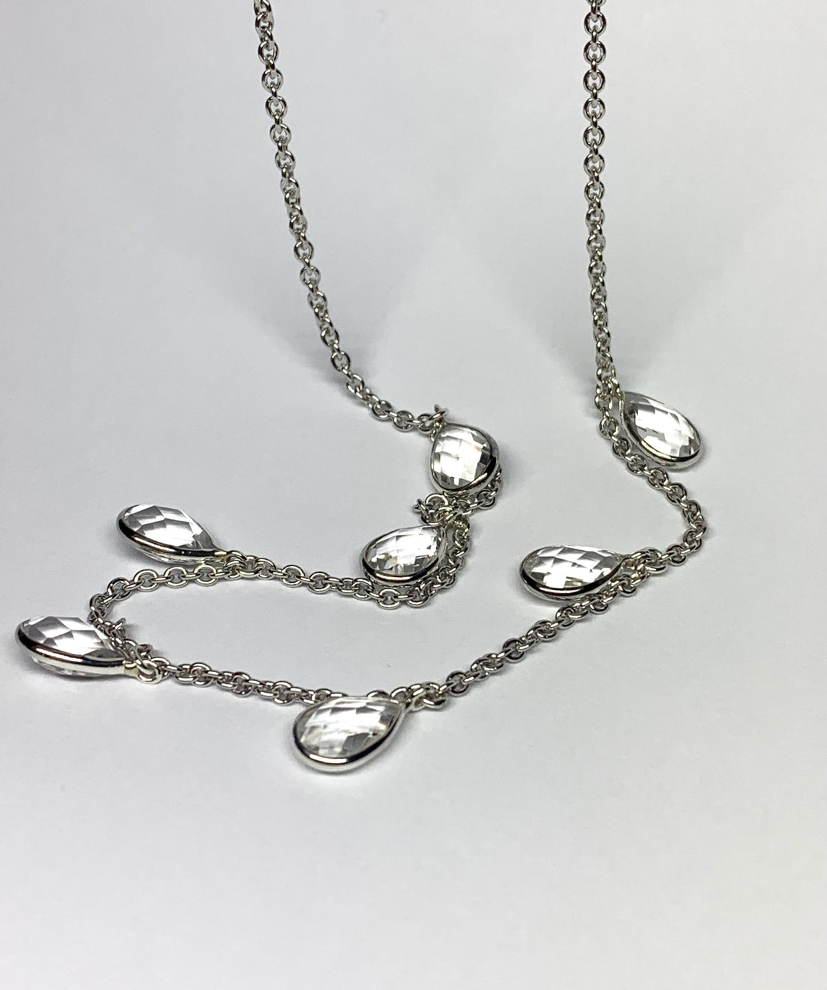 “Waterfall” Necklace, 925 Sterling Silver, Clear Quartz