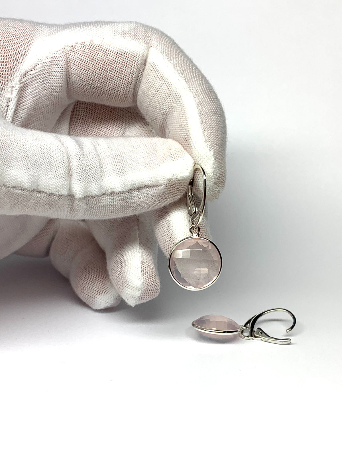 “Crystal Ball”, 925 Sterling Silver, Rose Quartz Gemstone Drop Earrings
