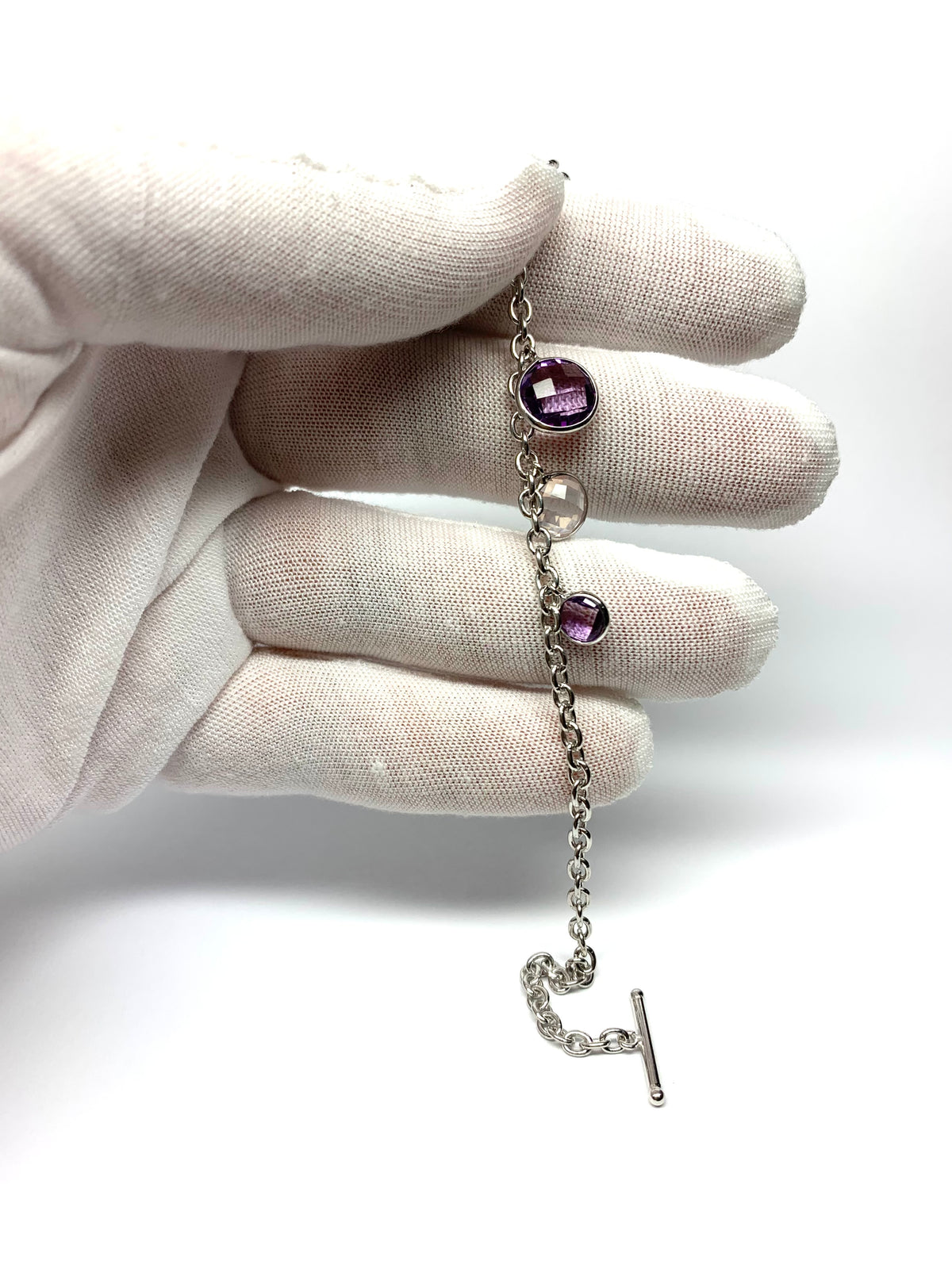 Pink Amethyst, Rose Quartz Drop, 925 Sterling Silver Bracelet