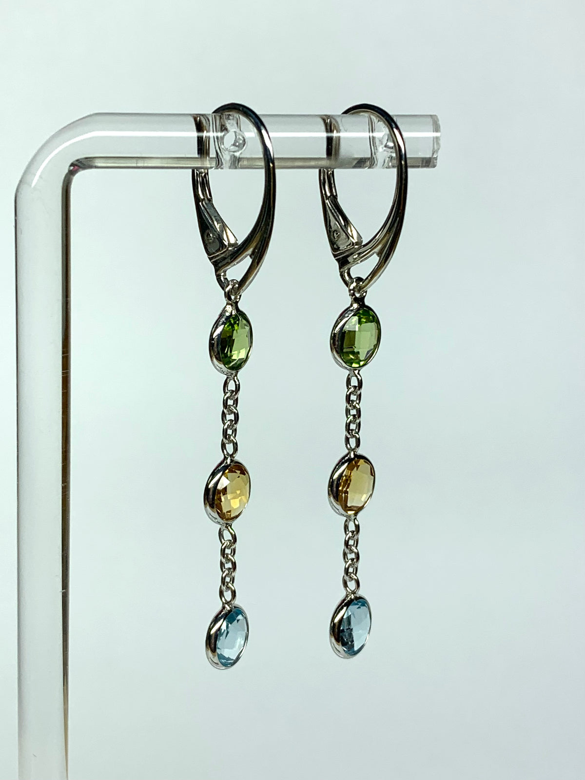 “Mosaic” 925 Sterling Silver, Multi Color Gemstone Drop Earrings