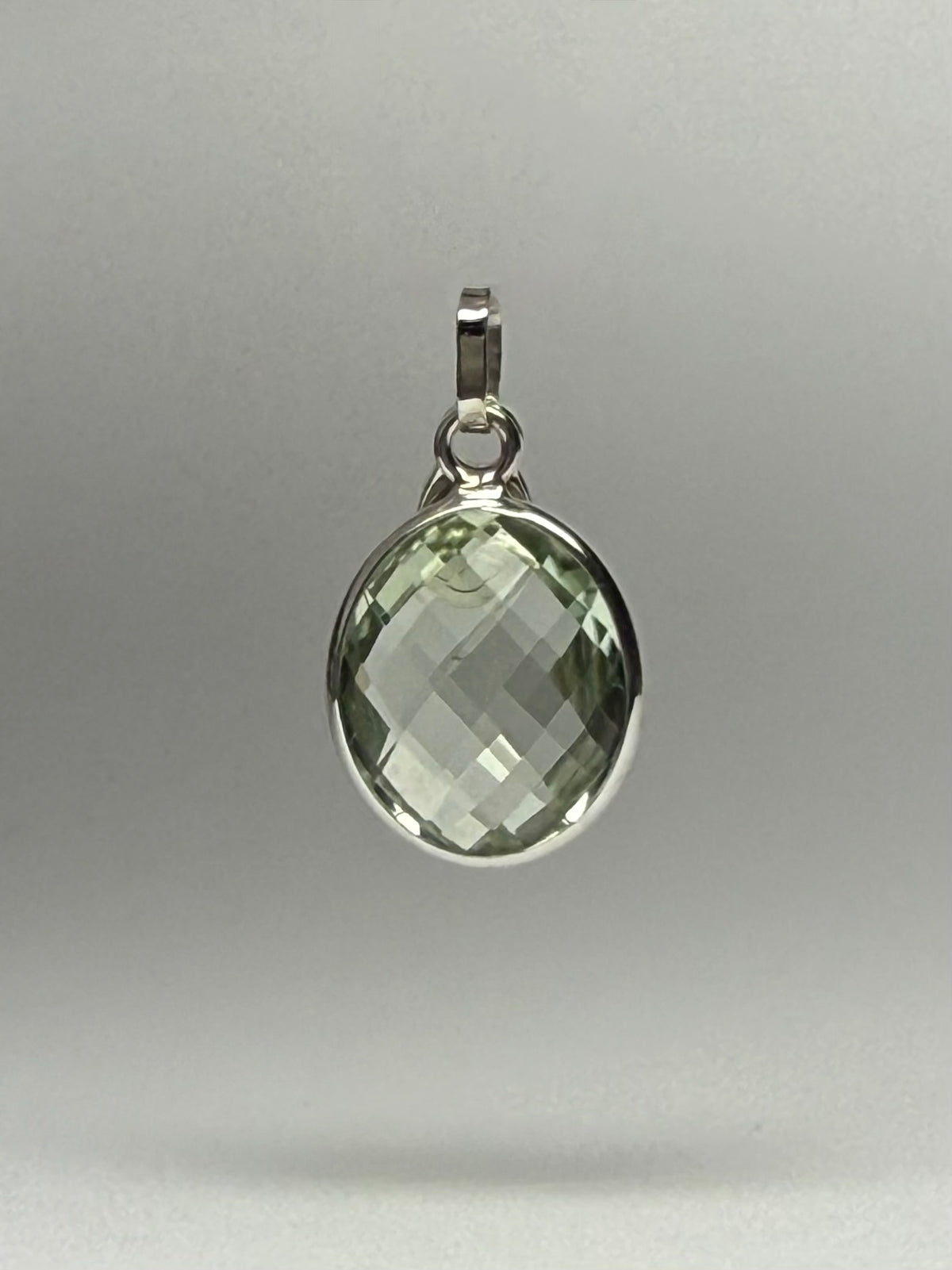 Green Amethyst “Oval”, 925 Sterling Silver Pendant