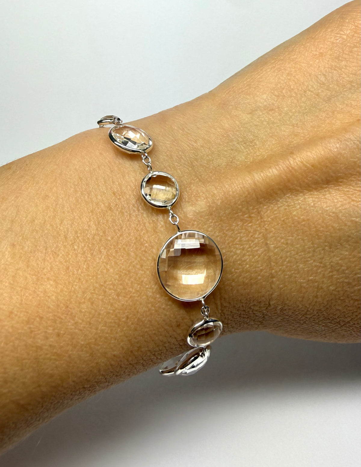 Bracelet, 925 Sterling Silver, Clear Quartz Gemstones