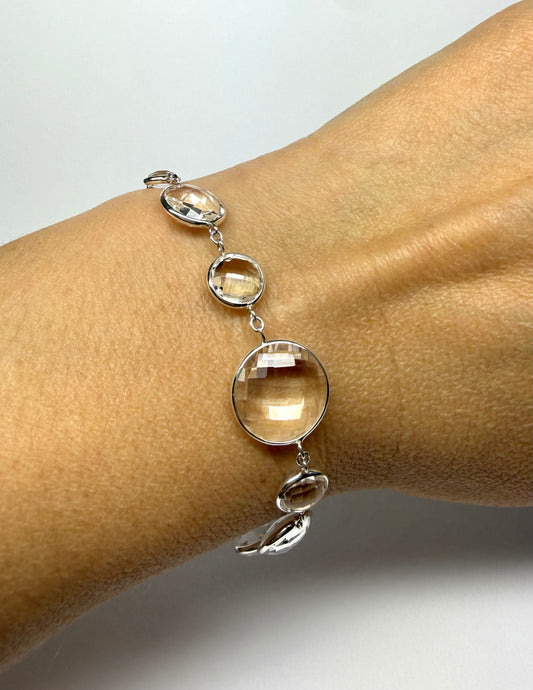 Bracelet, 925 Sterling Silver, Clear Quartz Gemstones
