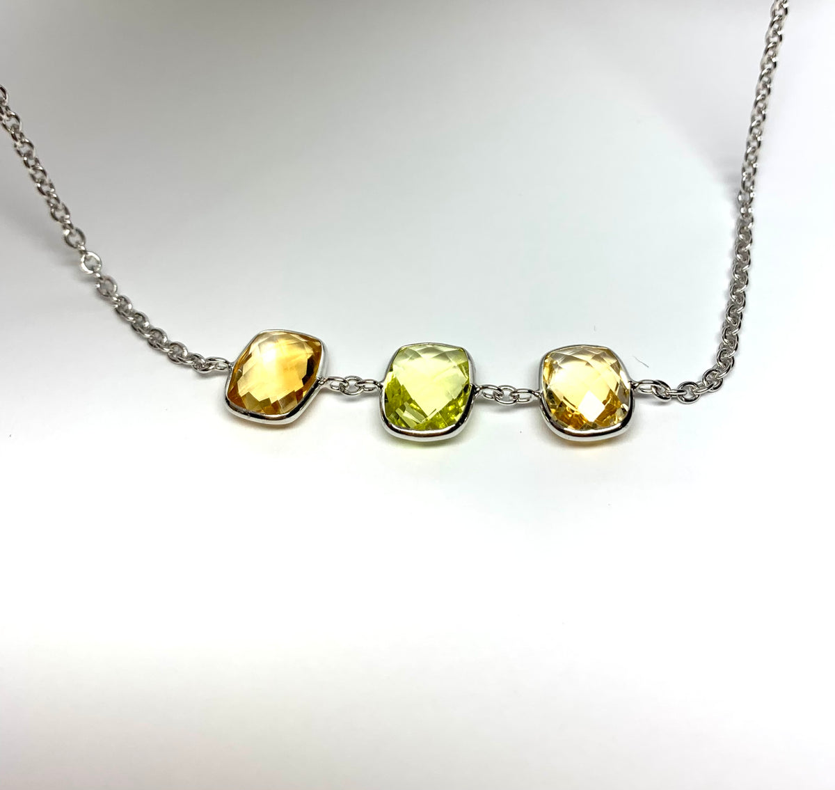 Citrine, Lemon Quartz “Cushions”, 925 Sterling Silver Necklace