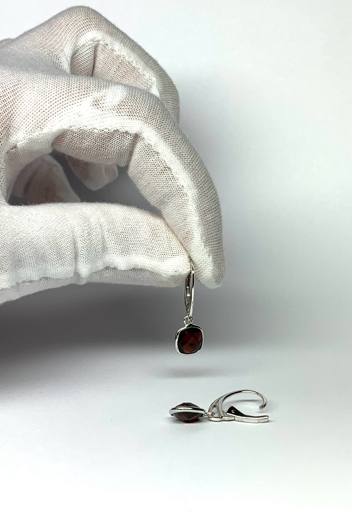 “Cushion”, 925 Sterling Silver, Red Garnet Gemstone Mini Drop Earrings