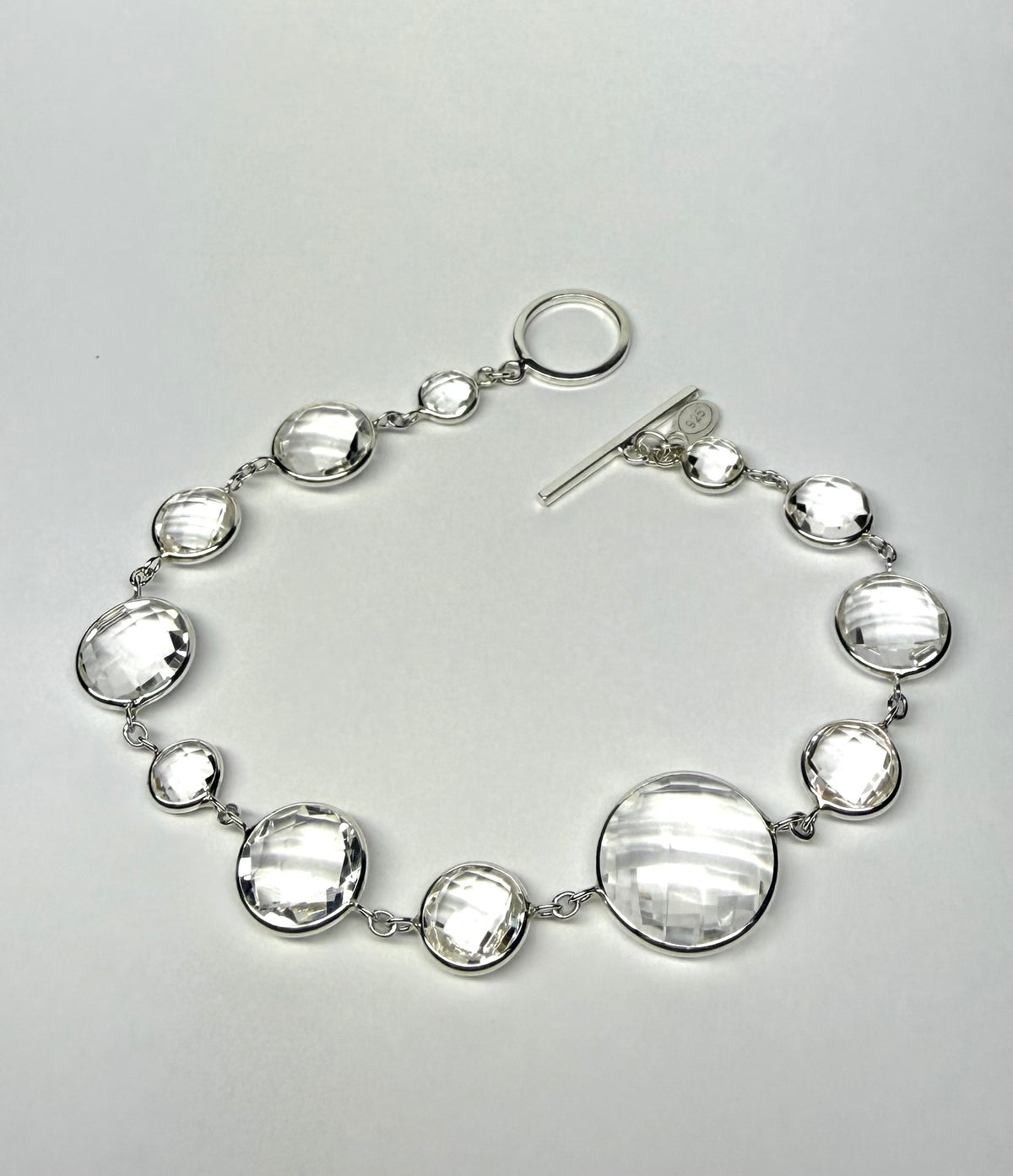 Bracelet, 925 Sterling Silver, Clear Quartz Gemstones