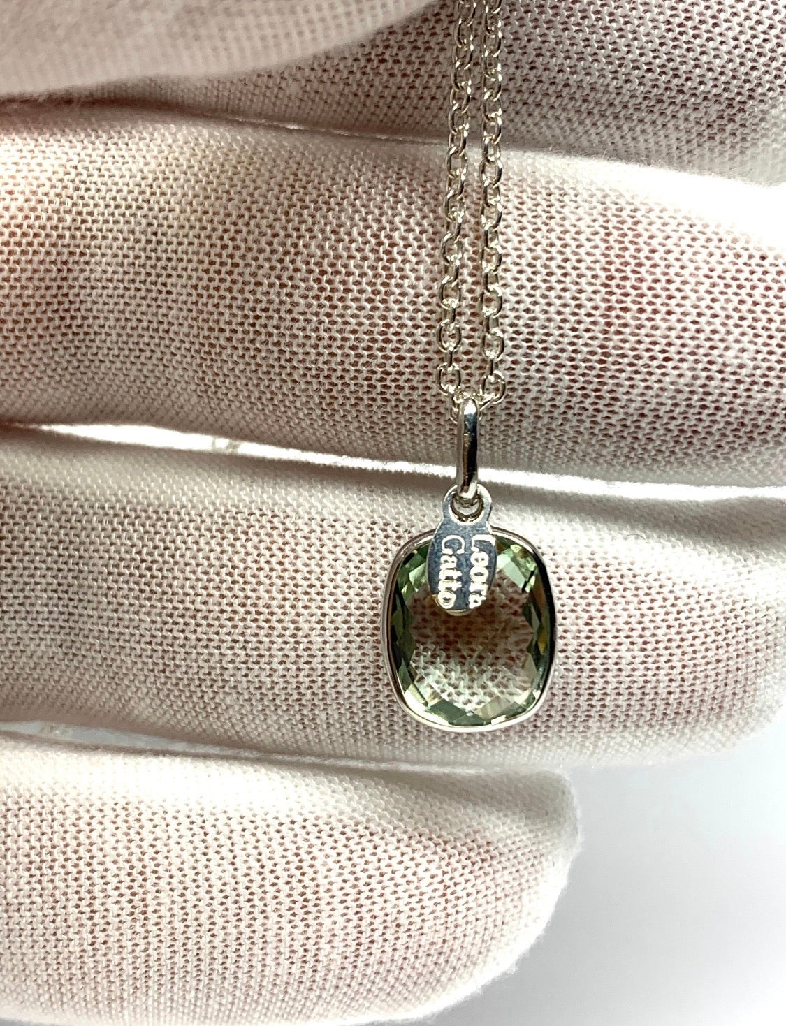 Green Amethyst “Cushion”, 925 Sterling Silver Pendant