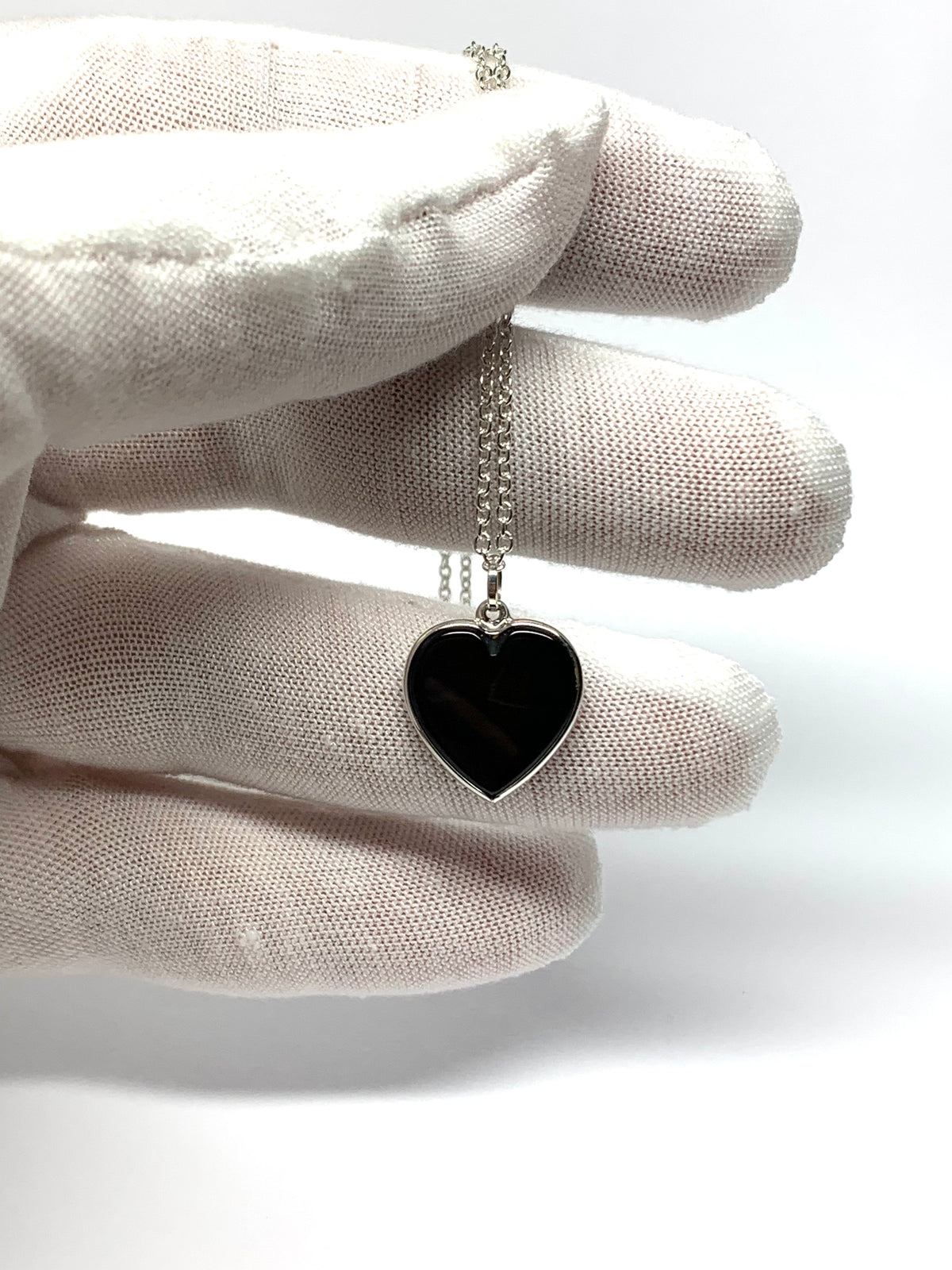 Black Onyx “Heart” Pendant, 925 Sterling Silver