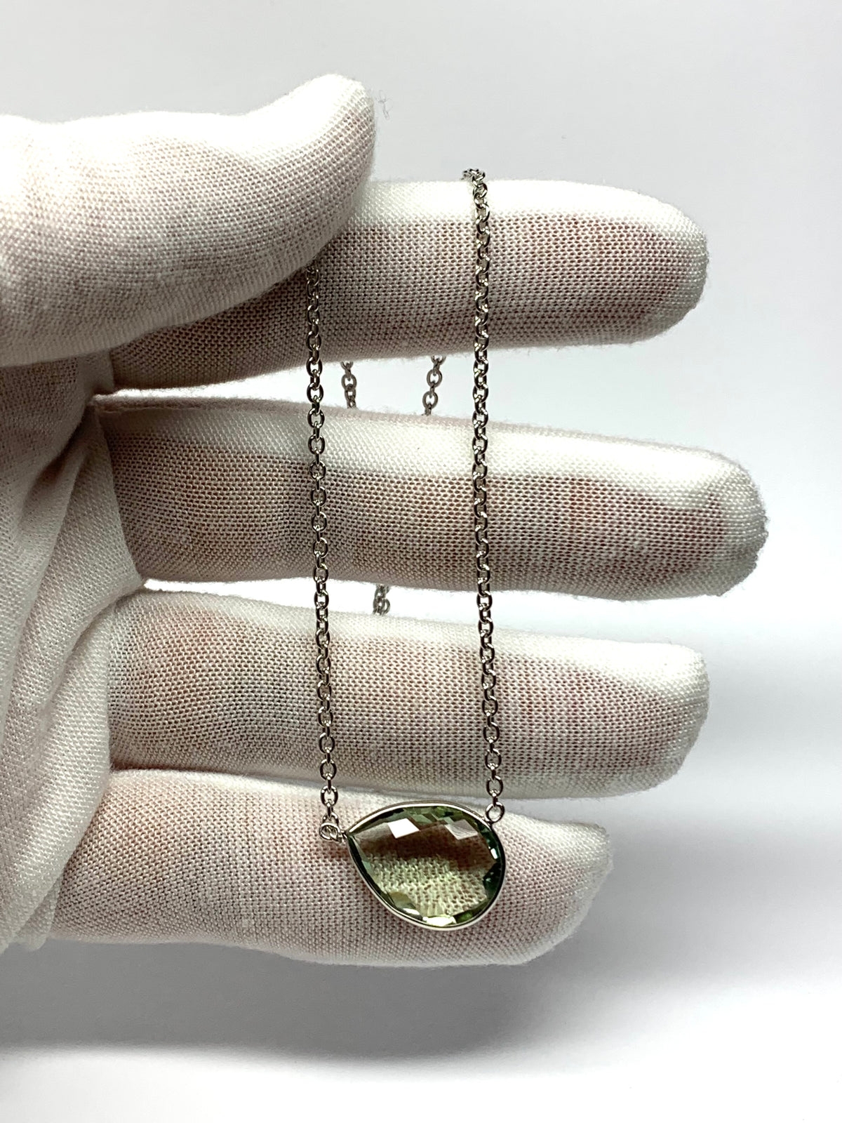 Green Amethyst “Pear”, 925 Sterling Silver Necklace
