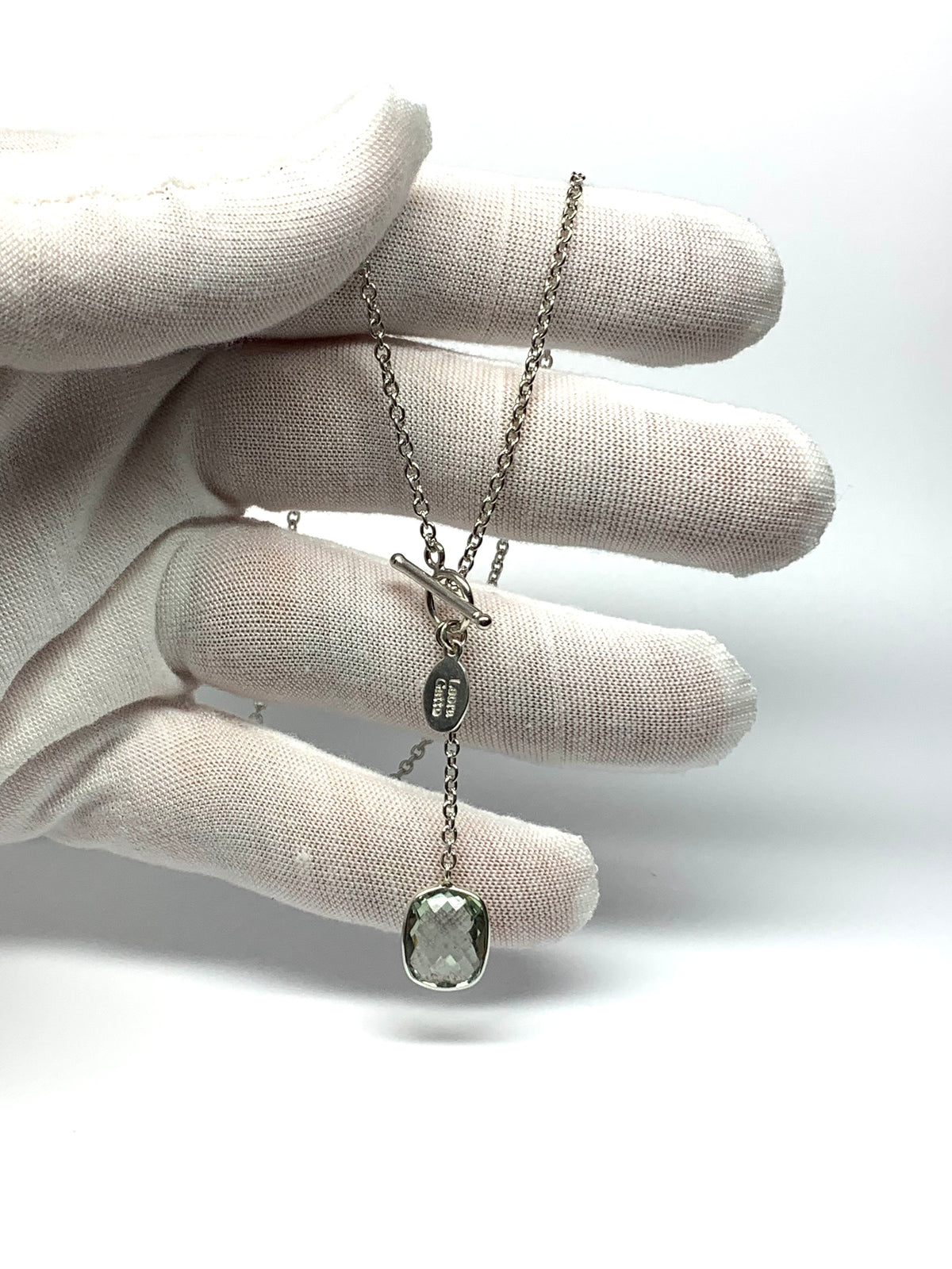 Green Amethyst “Cushion”, 925 Sterling Silver Lariat Necklace