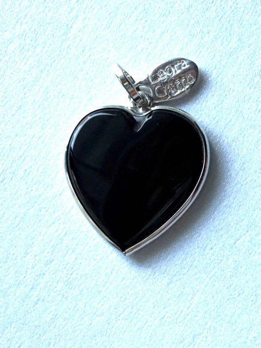 Black Onyx “Heart” Pendant, 925 Sterling Silver