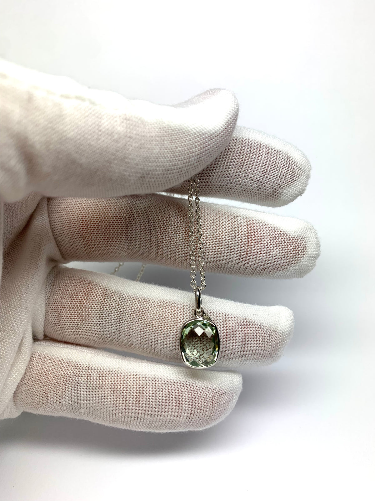 Green Amethyst “Cushion”, 925 Sterling Silver Pendant