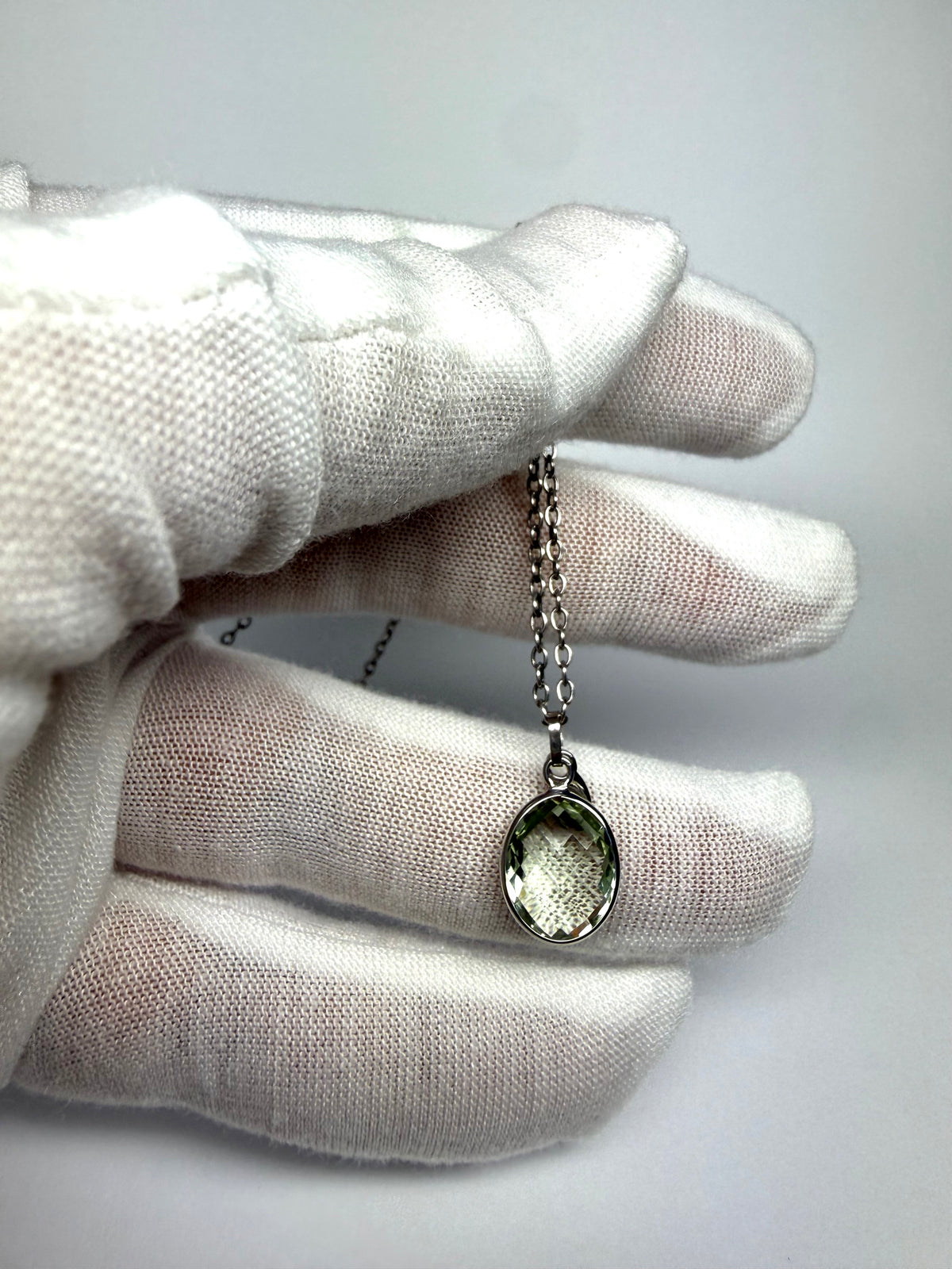 Green Amethyst “Oval”, 925 Sterling Silver Pendant