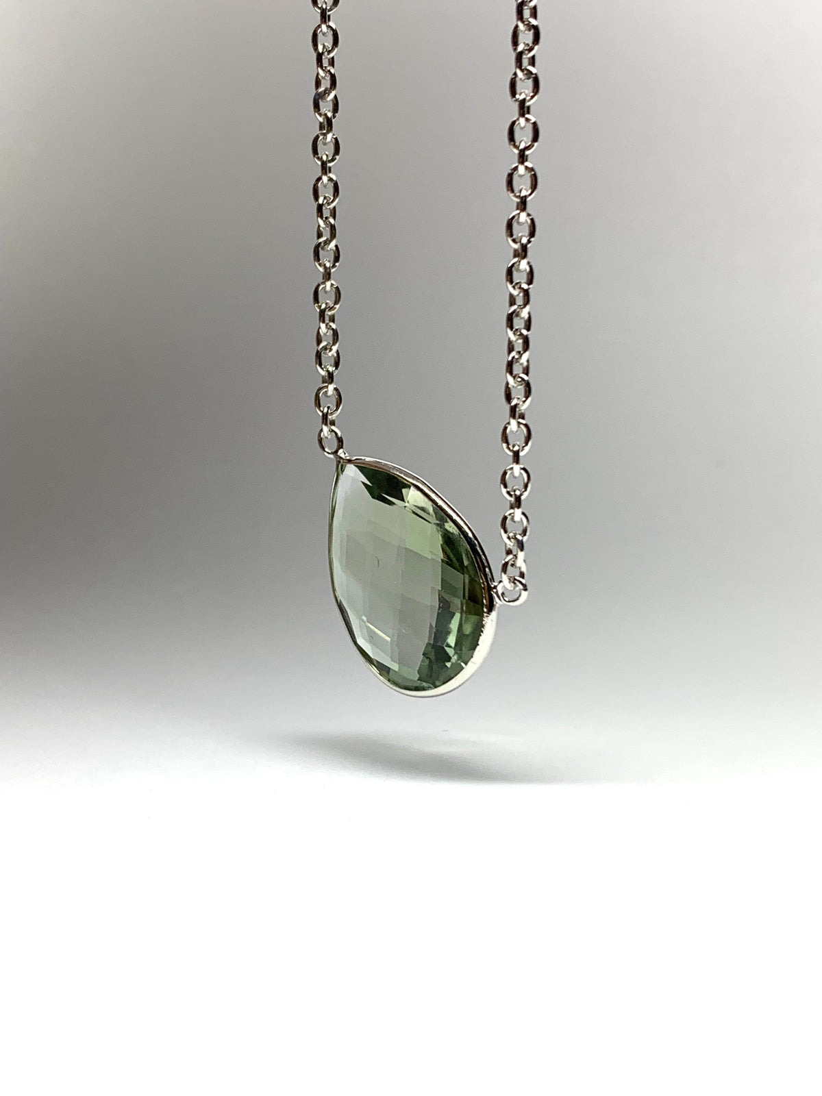 Green Amethyst “Pear”, 925 Sterling Silver Necklace