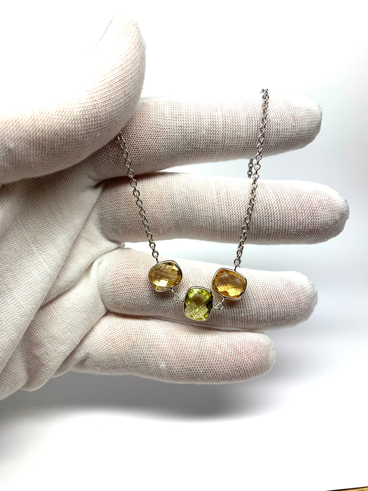 Citrine, Lemon Quartz “Cushions”, 925 Sterling Silver Necklace