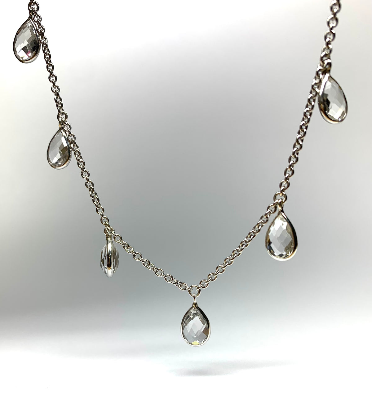 “Waterfall” Necklace, 925 Sterling Silver, Clear Quartz