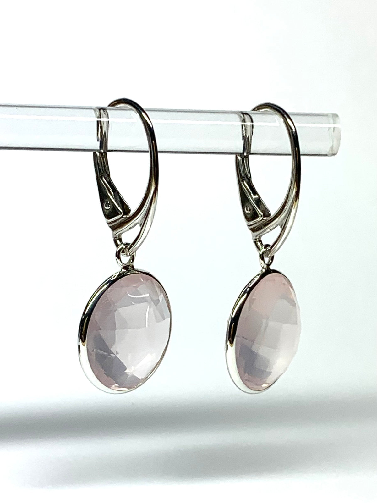 “Crystal Ball”, 925 Sterling Silver, Rose Quartz Gemstone Drop Earrings