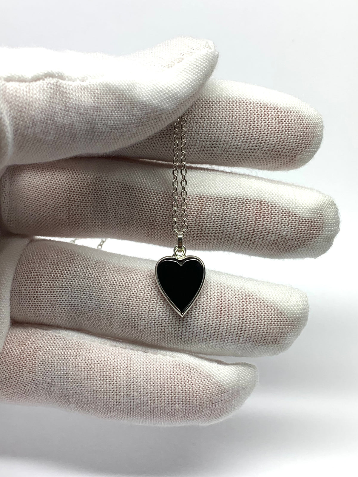 Black Onyx “Heart” Pendant, 925 Sterling Silver