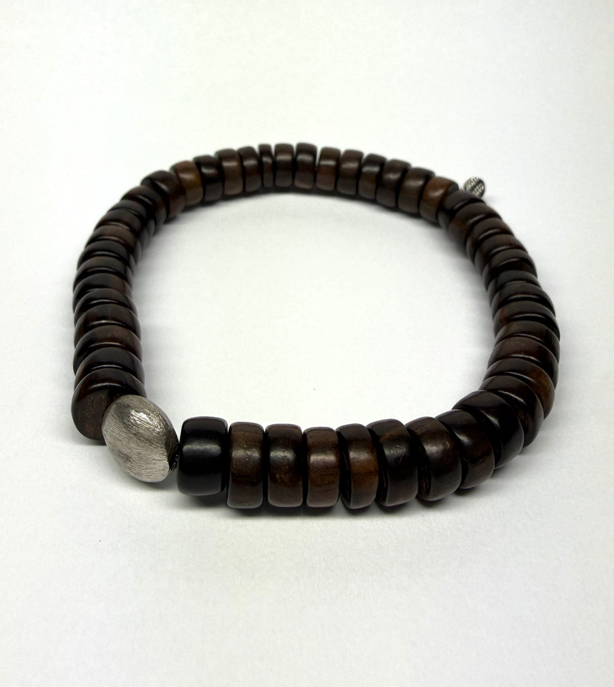 Bracelet, 925 Sterling Silver, Natural Wood, Stretchy