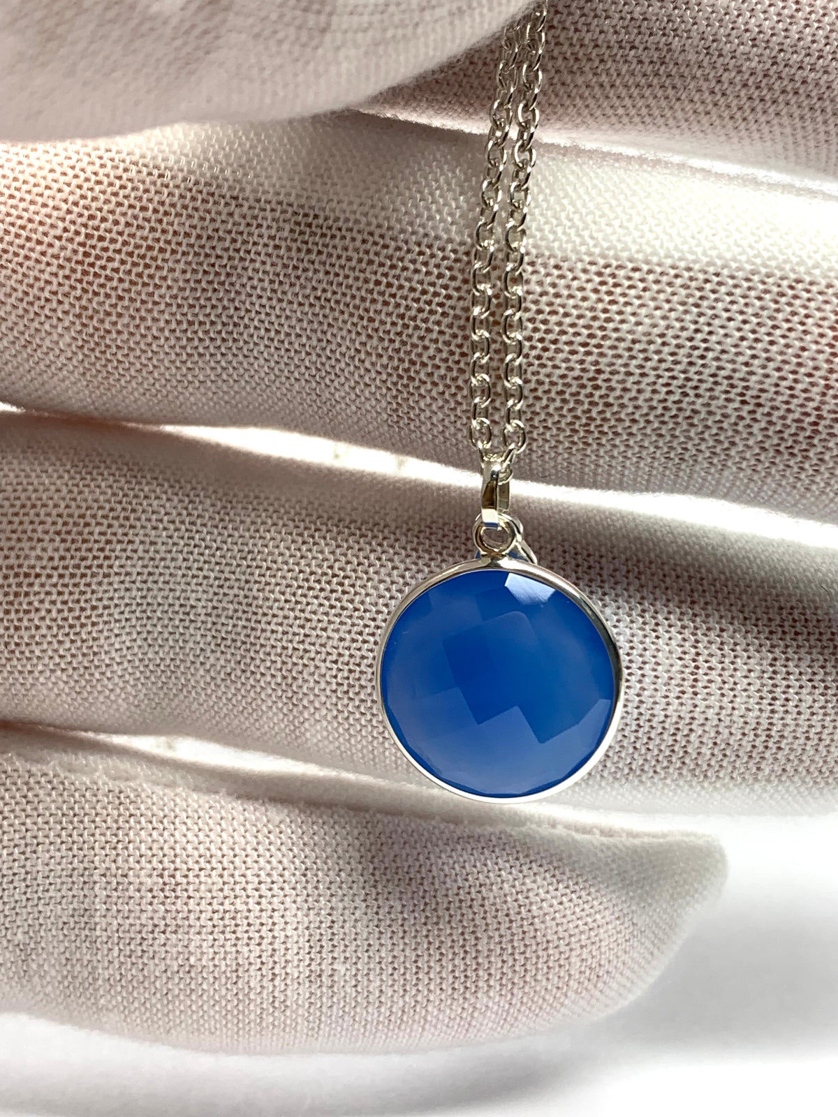 “Ball” Pendant, Sky Blue Chalcedony, 925 Sterling Silver