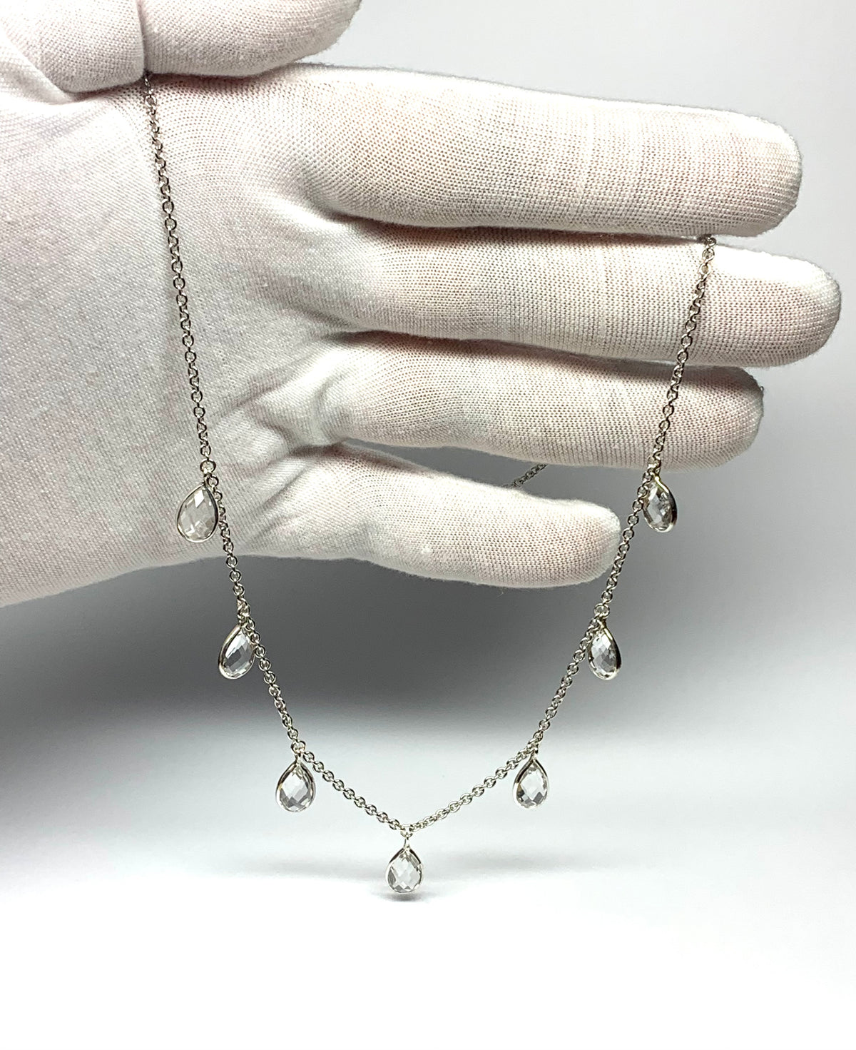 “Waterfall” Necklace, 925 Sterling Silver, Clear Quartz