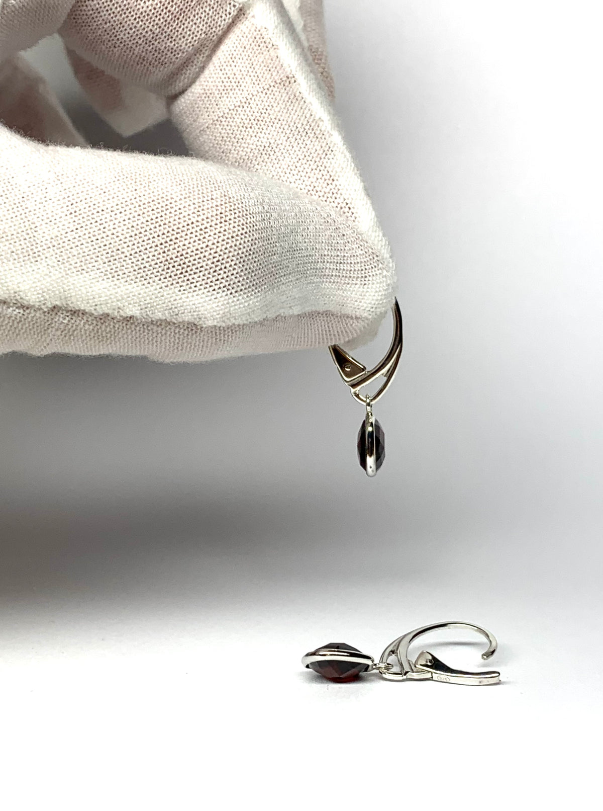 “Cushion”, 925 Sterling Silver, Red Garnet Gemstone Mini Drop Earrings