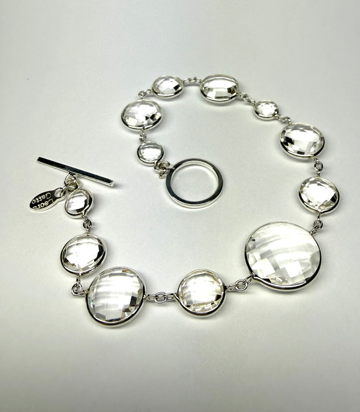Bracelet, 925 Sterling Silver, Clear Quartz Gemstones