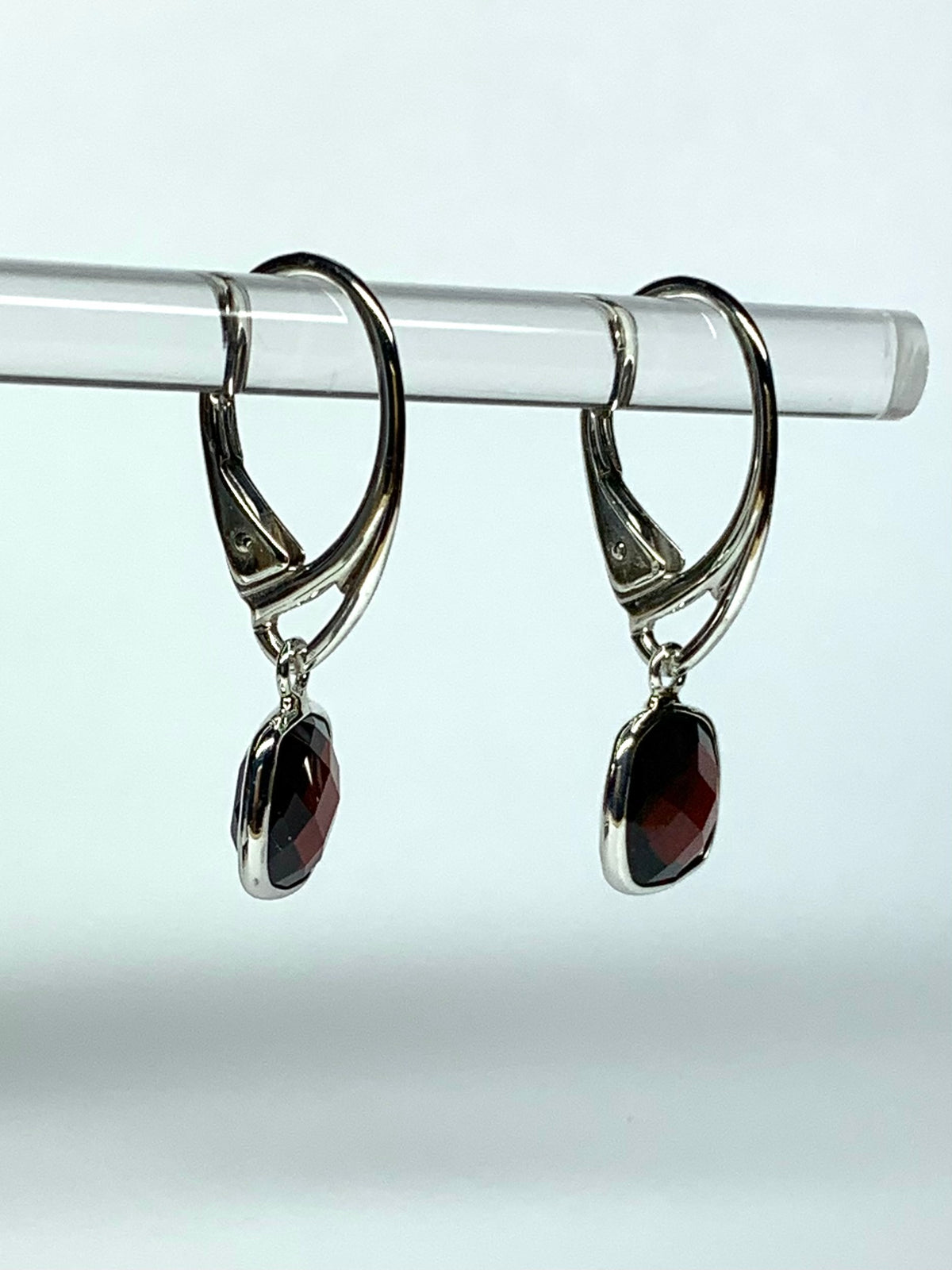 “Cushion”, 925 Sterling Silver, Red Garnet Gemstone Mini Drop Earrings