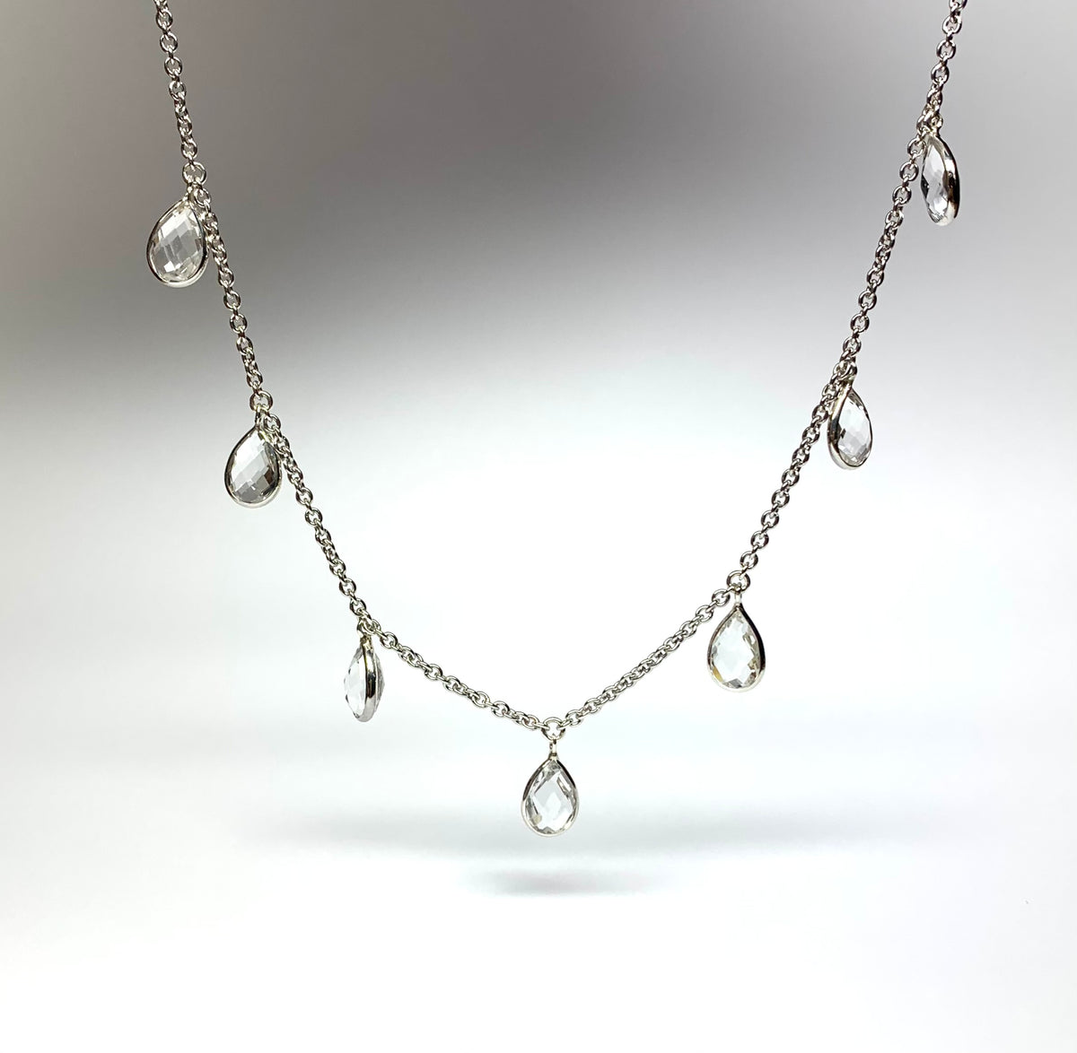 “Waterfall” Necklace, 925 Sterling Silver, Clear Quartz