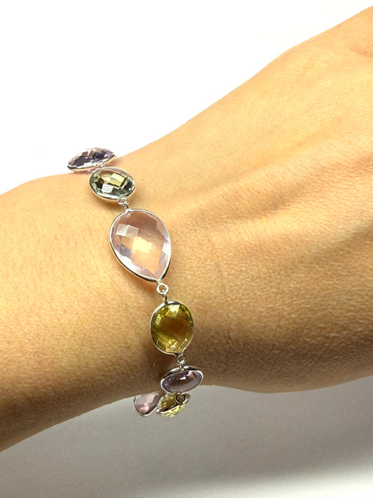 Bracelet, 925 Sterling Silver, Multi Color Gemstones