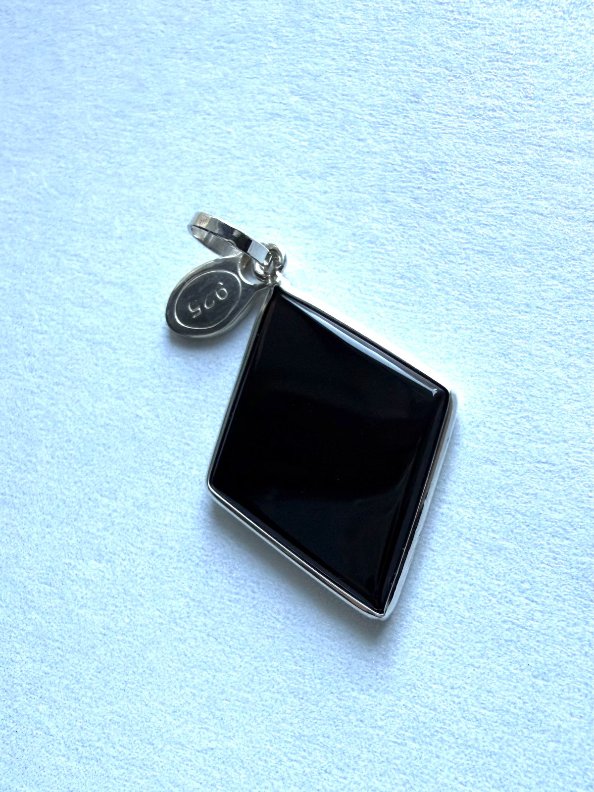 Black Onyx “Rhombus” Pendant, 925 Sterling Silver