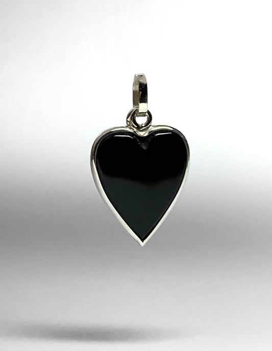 Black Onyx “Heart” Pendant, 925 Sterling Silver