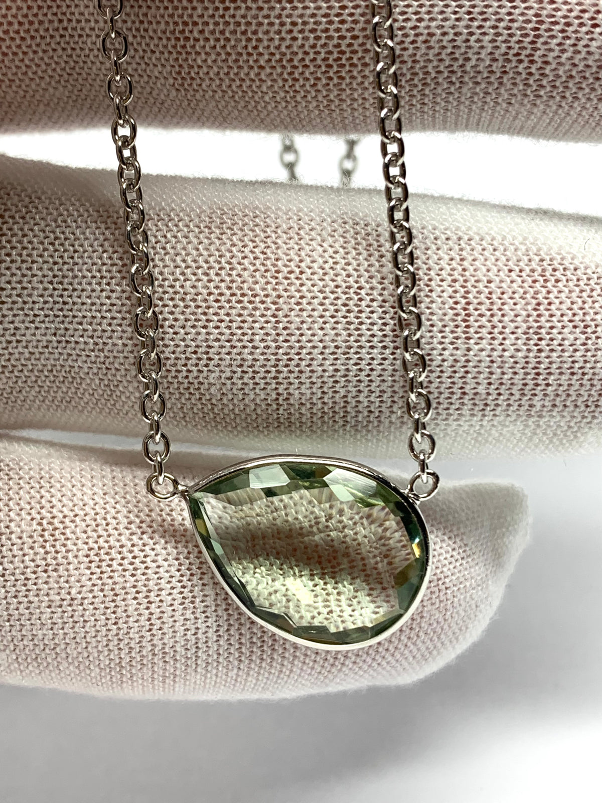 Green Amethyst “Pear”, 925 Sterling Silver Necklace