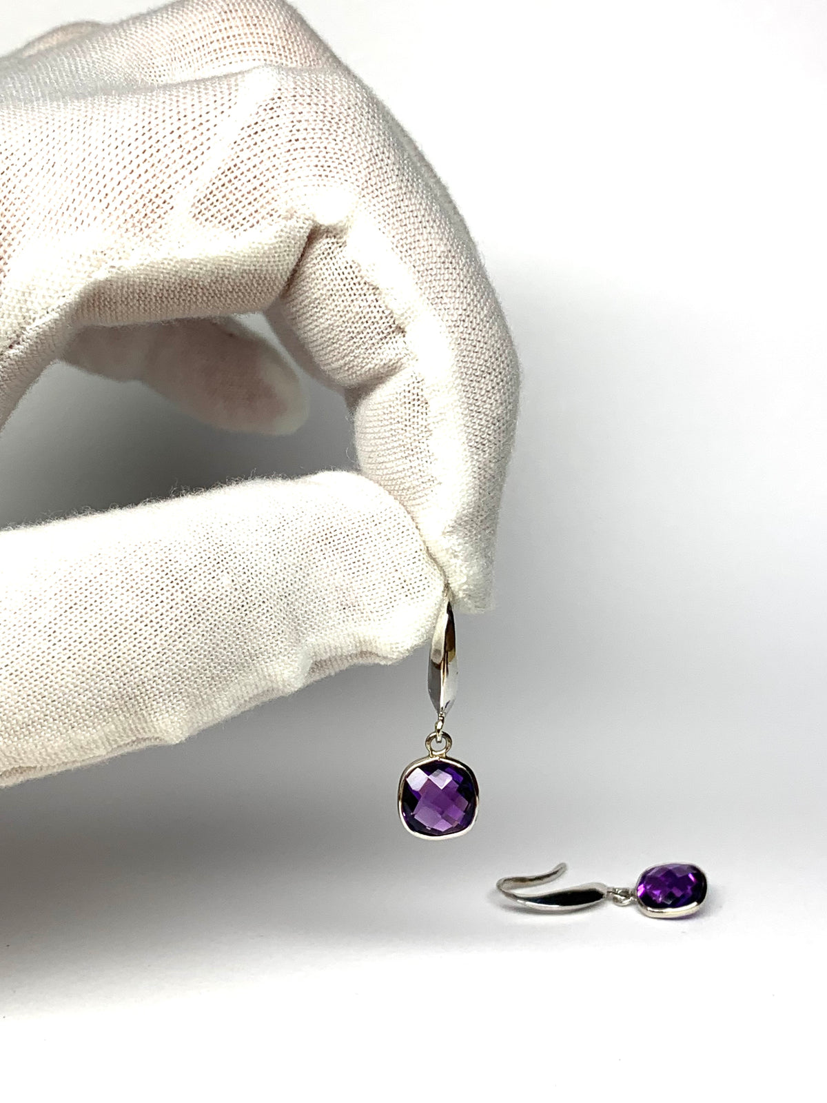 925 Sterling Silver, Purple Amethyst Cushion Earrings