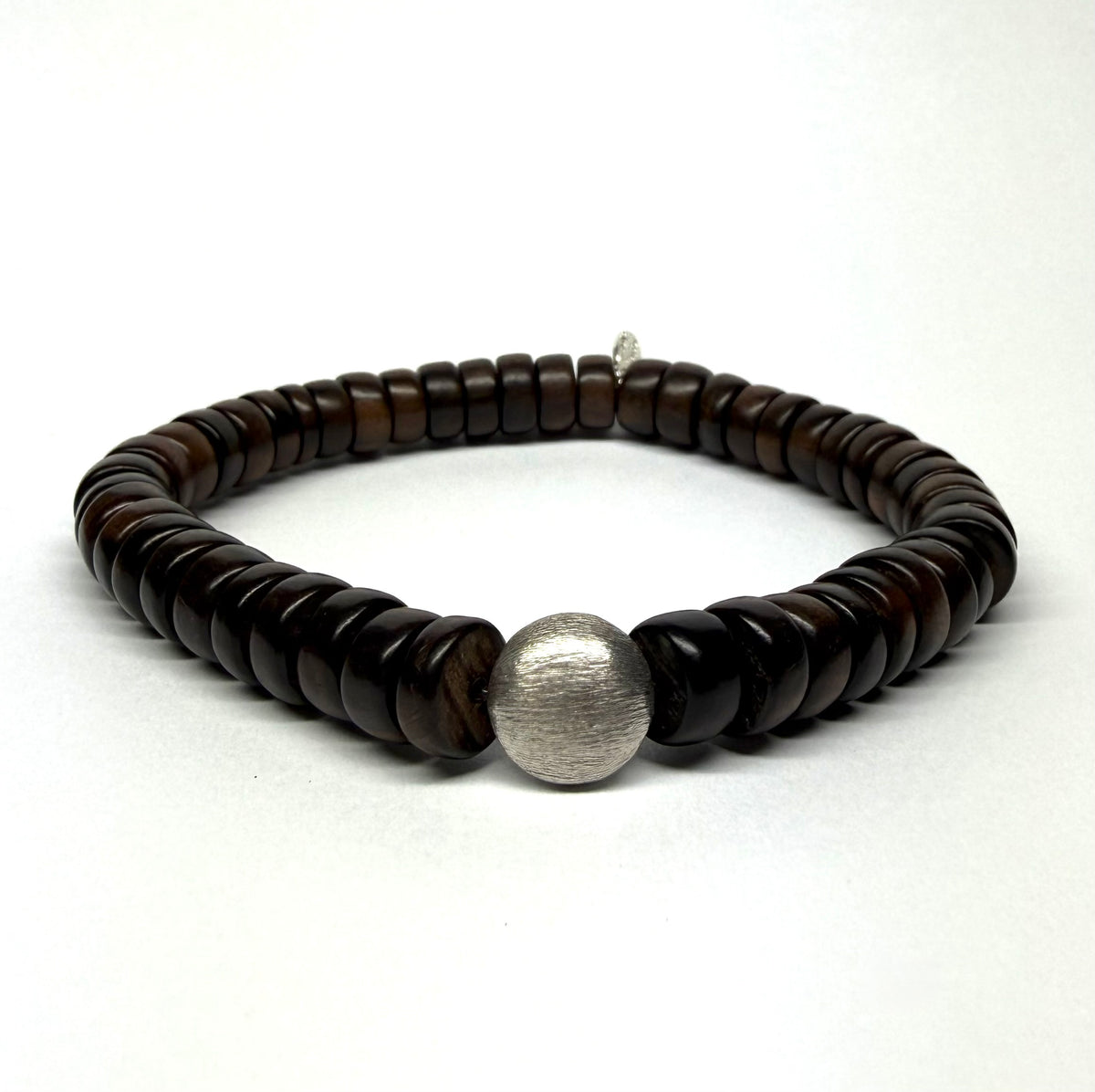Bracelet, 925 Sterling Silver, Natural Wood, Stretchy