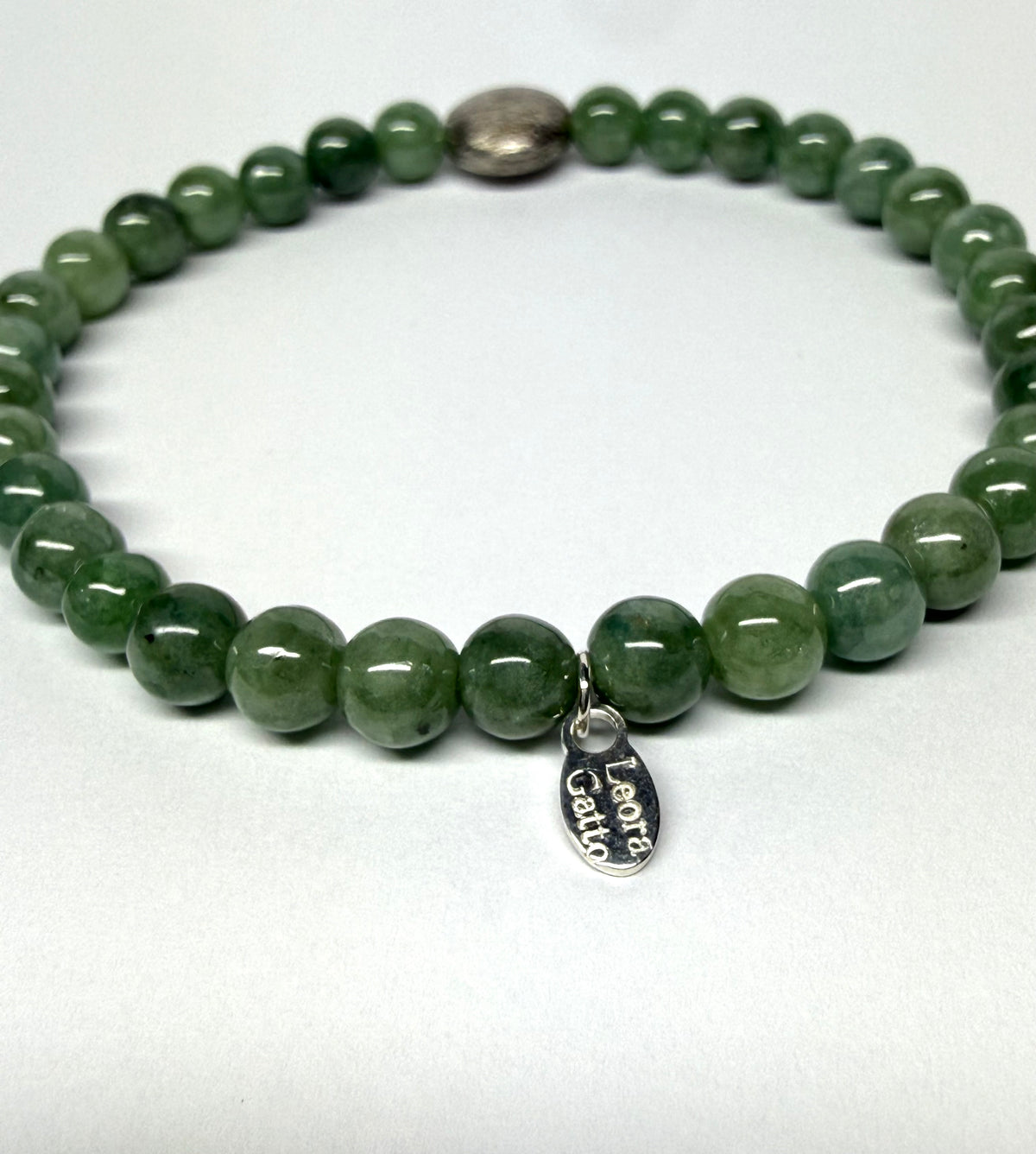 Bracelet, 925 Sterling Silver, Jadeite Jade, Stretch