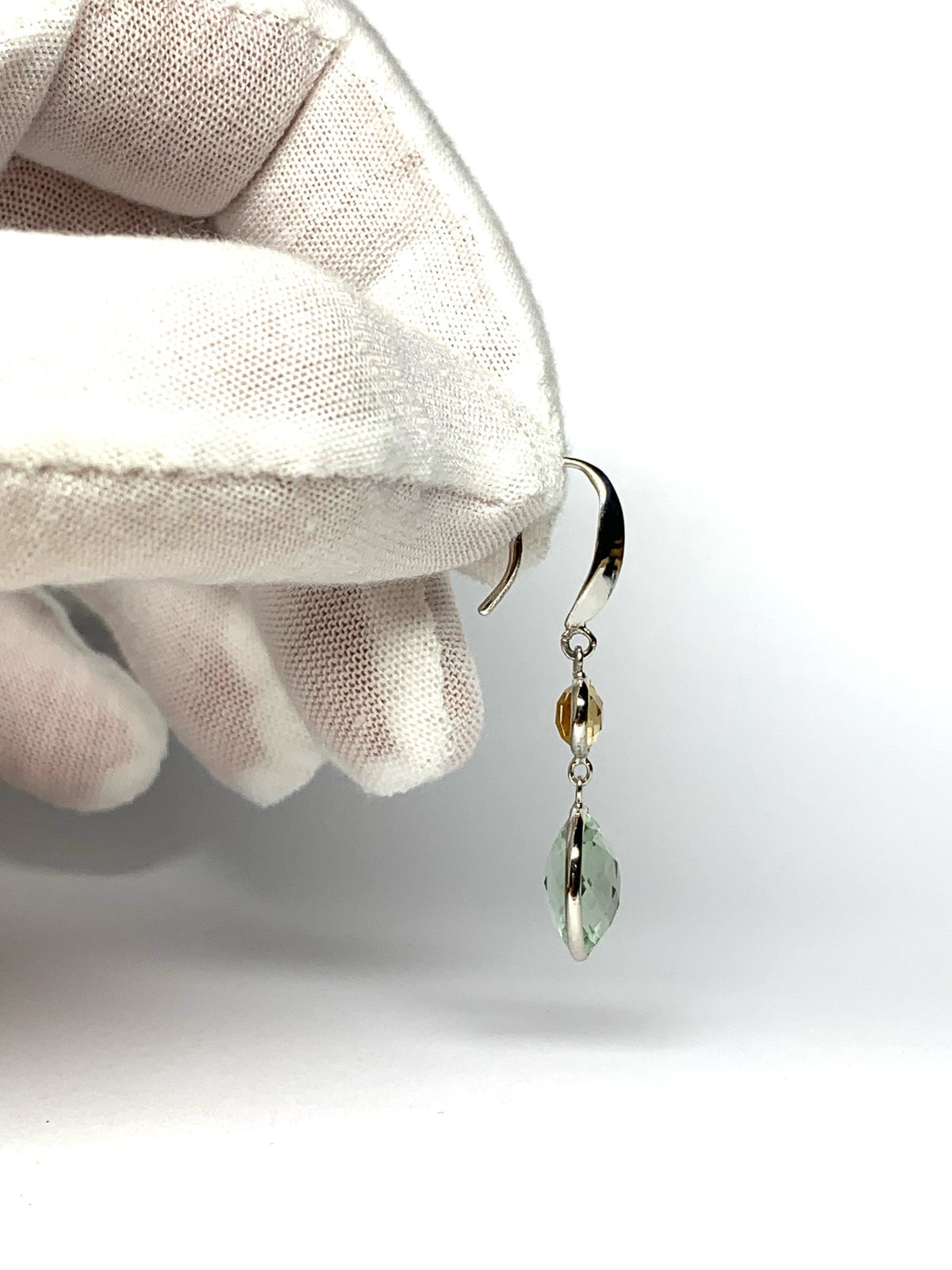 925 Sterling Silver, Yellow Citrine, Green Amethyst Drop Earrings