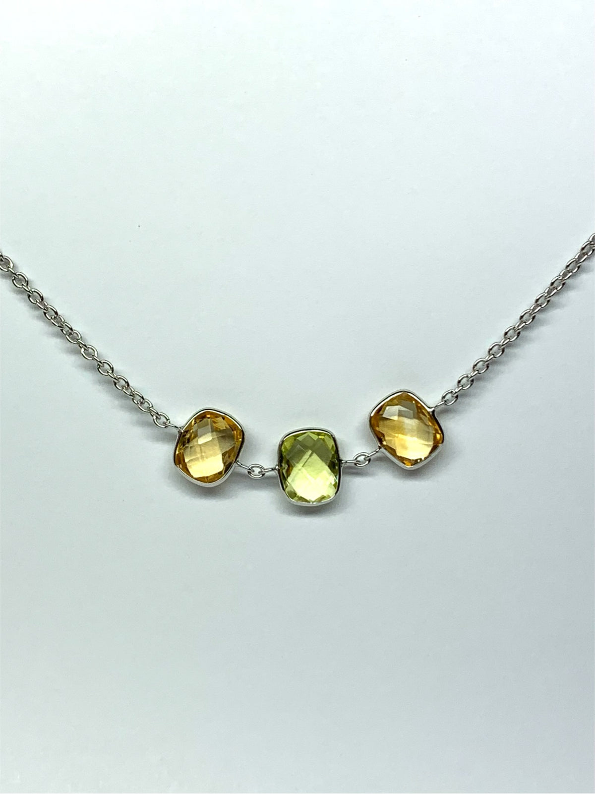 Citrine, Lemon Quartz “Cushions”, 925 Sterling Silver Necklace