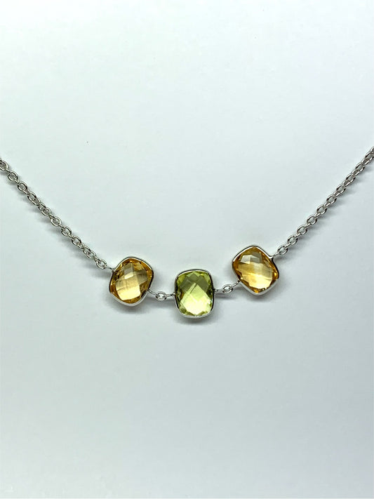 Citrine, Lemon Quartz “Cushions”, 925 Sterling Silver Necklace