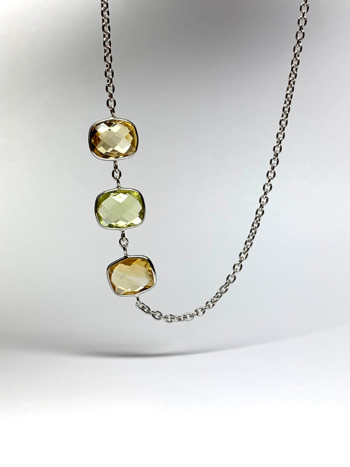 Citrine, Lemon Quartz “Cushions”, 925 Sterling Silver Necklace