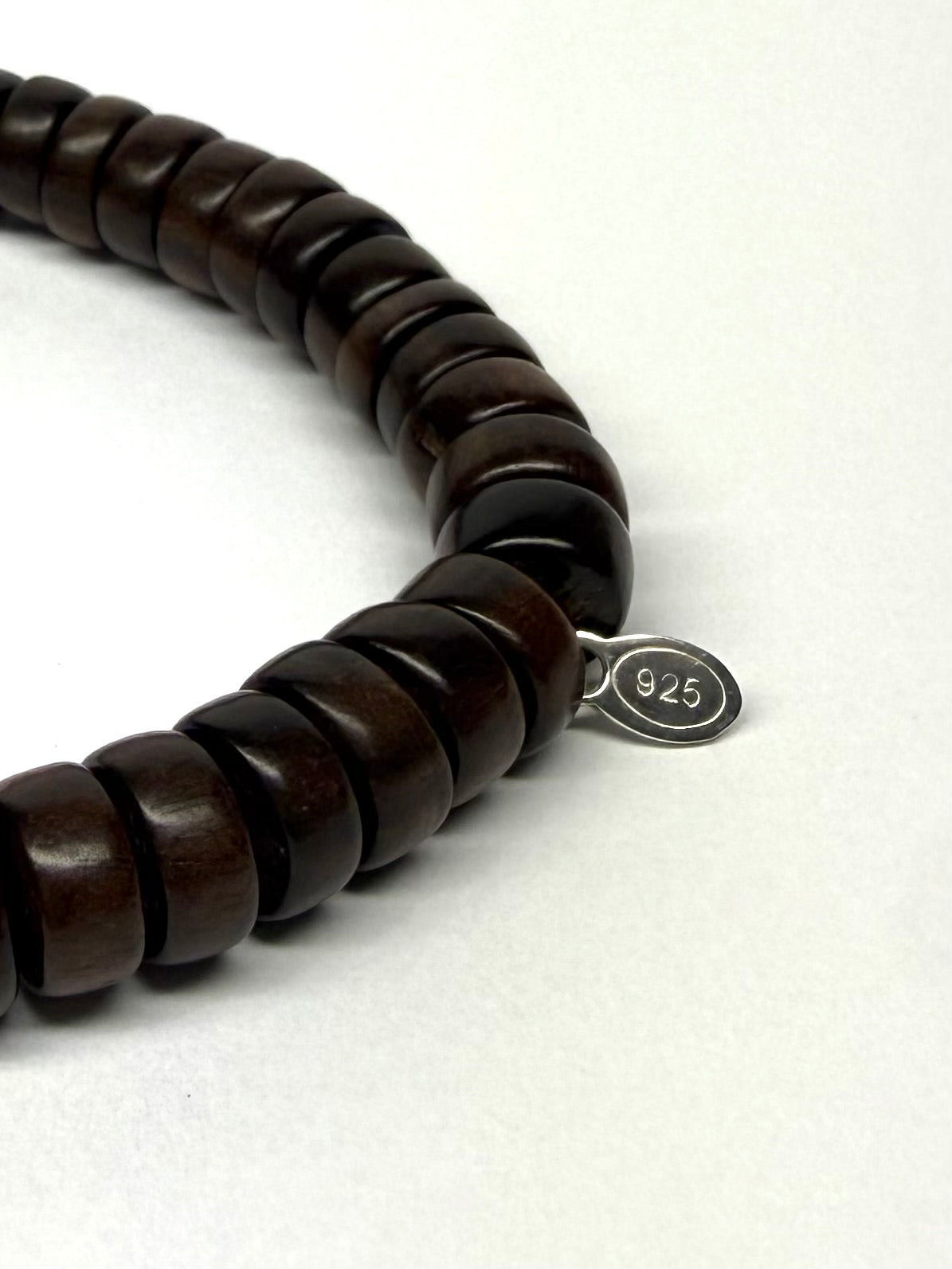 Bracelet, 925 Sterling Silver, Natural Wood, Stretchy