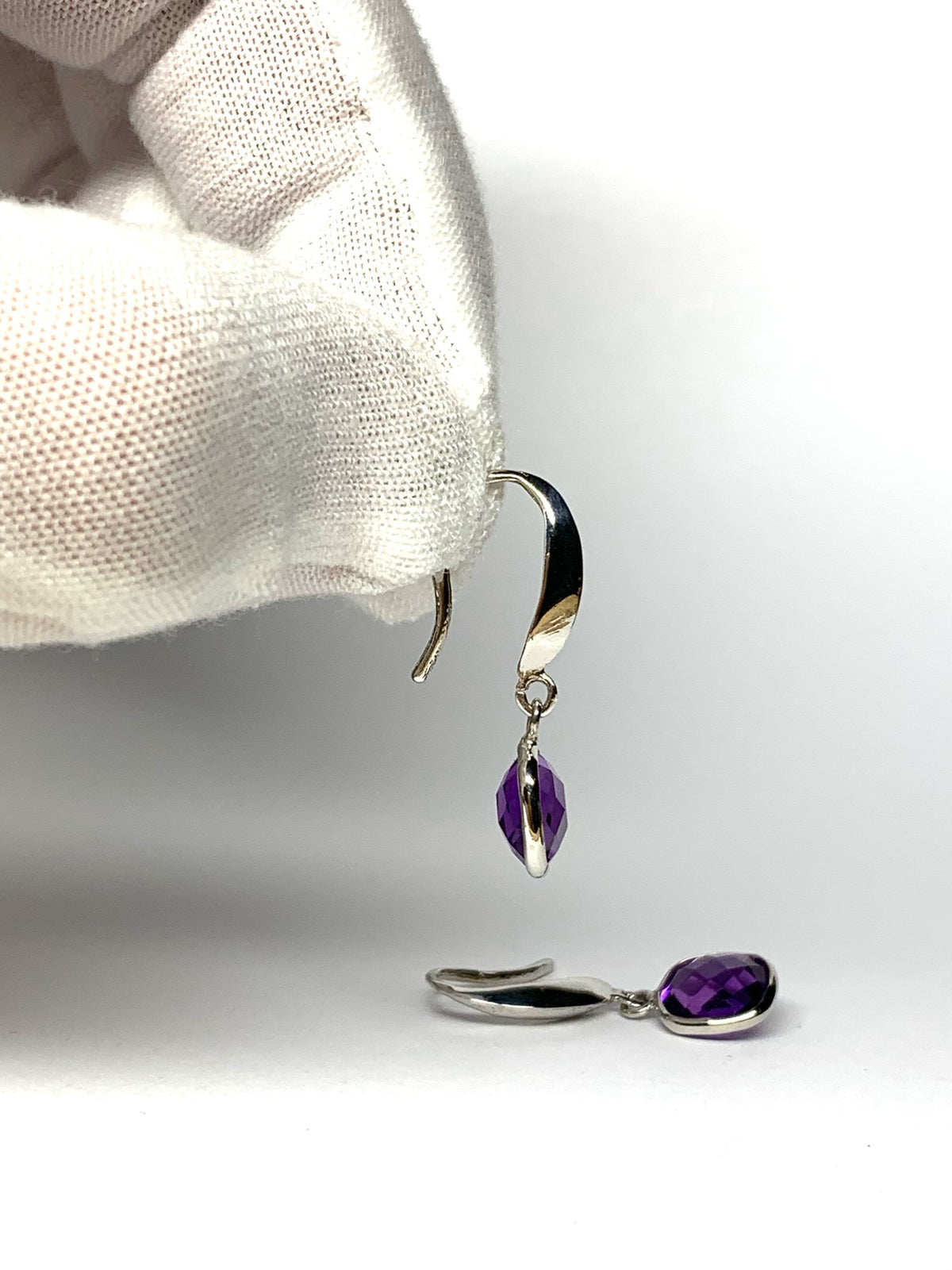 925 Sterling Silver, Purple Amethyst Cushion Earrings