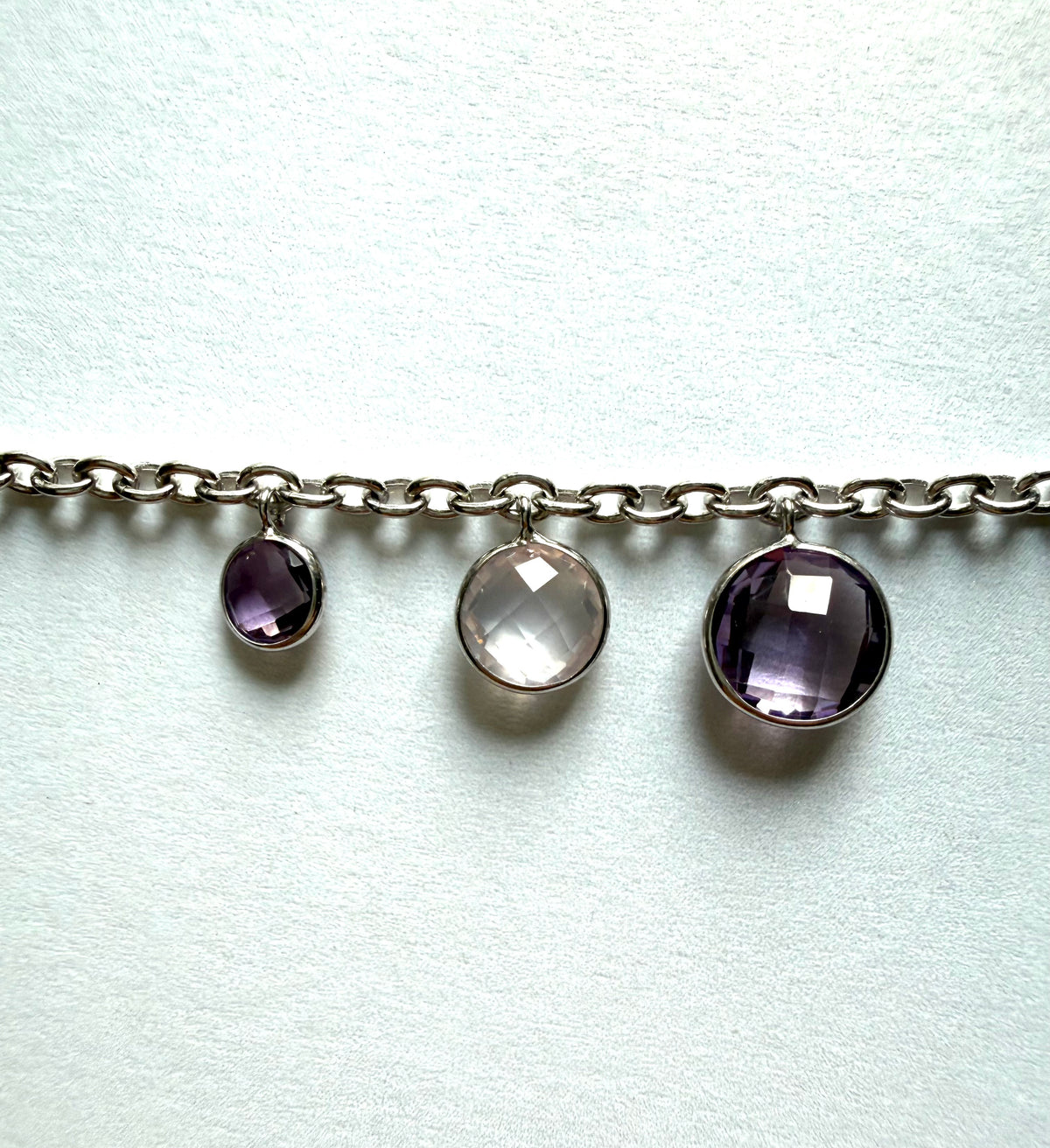 Pink Amethyst, Rose Quartz Drop, 925 Sterling Silver Bracelet