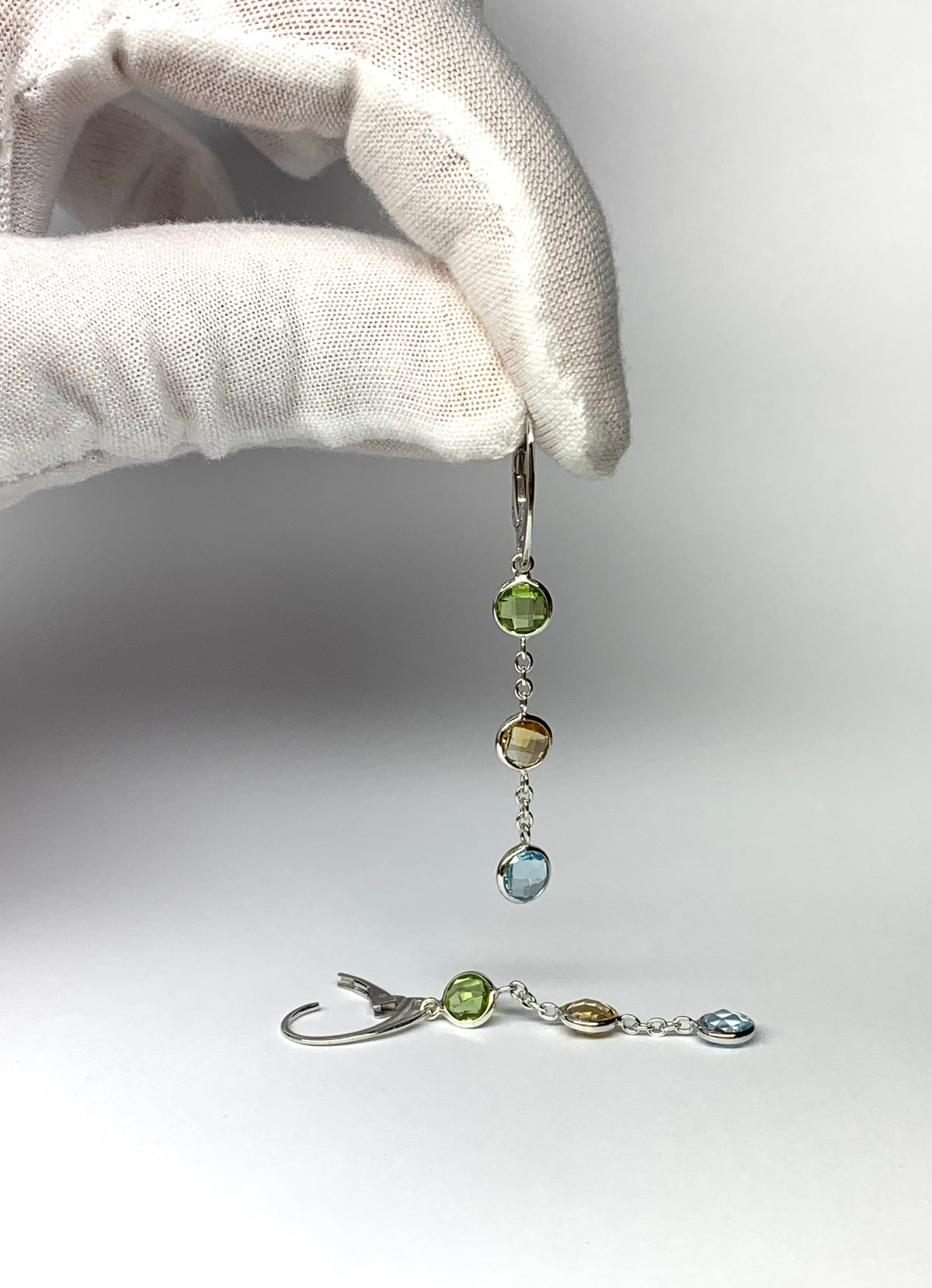 “Mosaic” 925 Sterling Silver, Multi Color Gemstone Drop Earrings