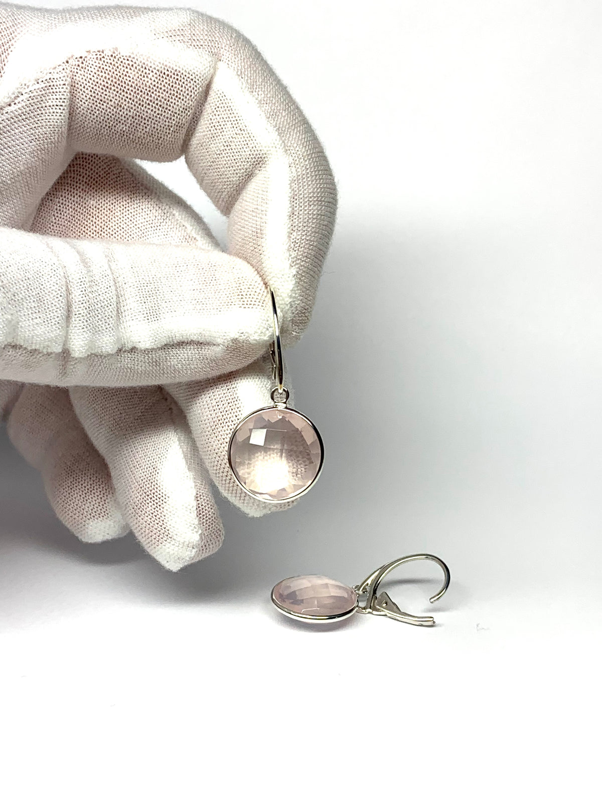 “Crystal Ball”, 925 Sterling Silver, Rose Quartz Gemstone Drop Earrings