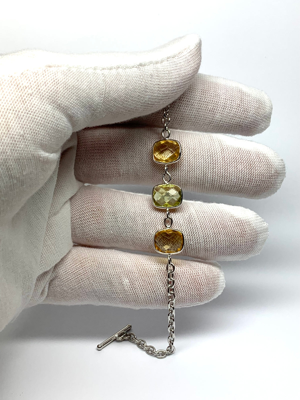 Citrine, Lemon Quartz “Cushions”, 925 Sterling Silver Bracelet