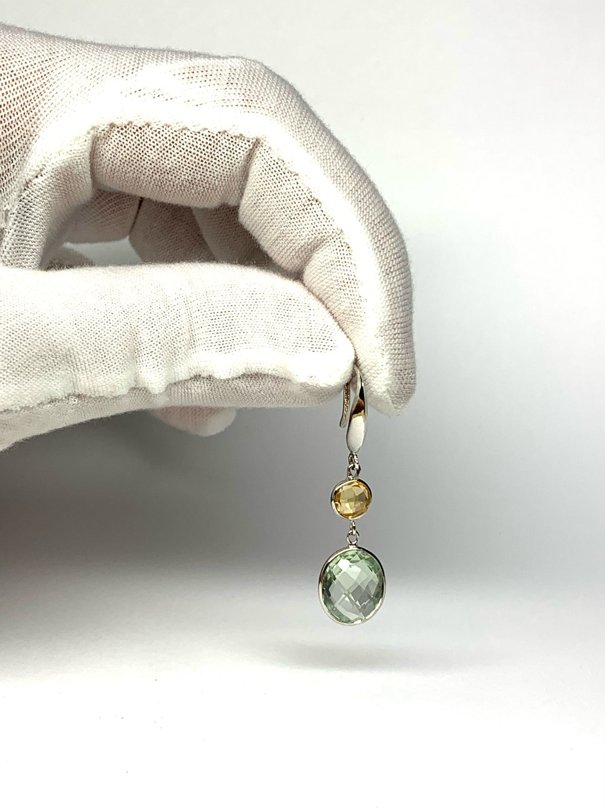 925 Sterling Silver, Yellow Citrine, Green Amethyst Drop Earrings