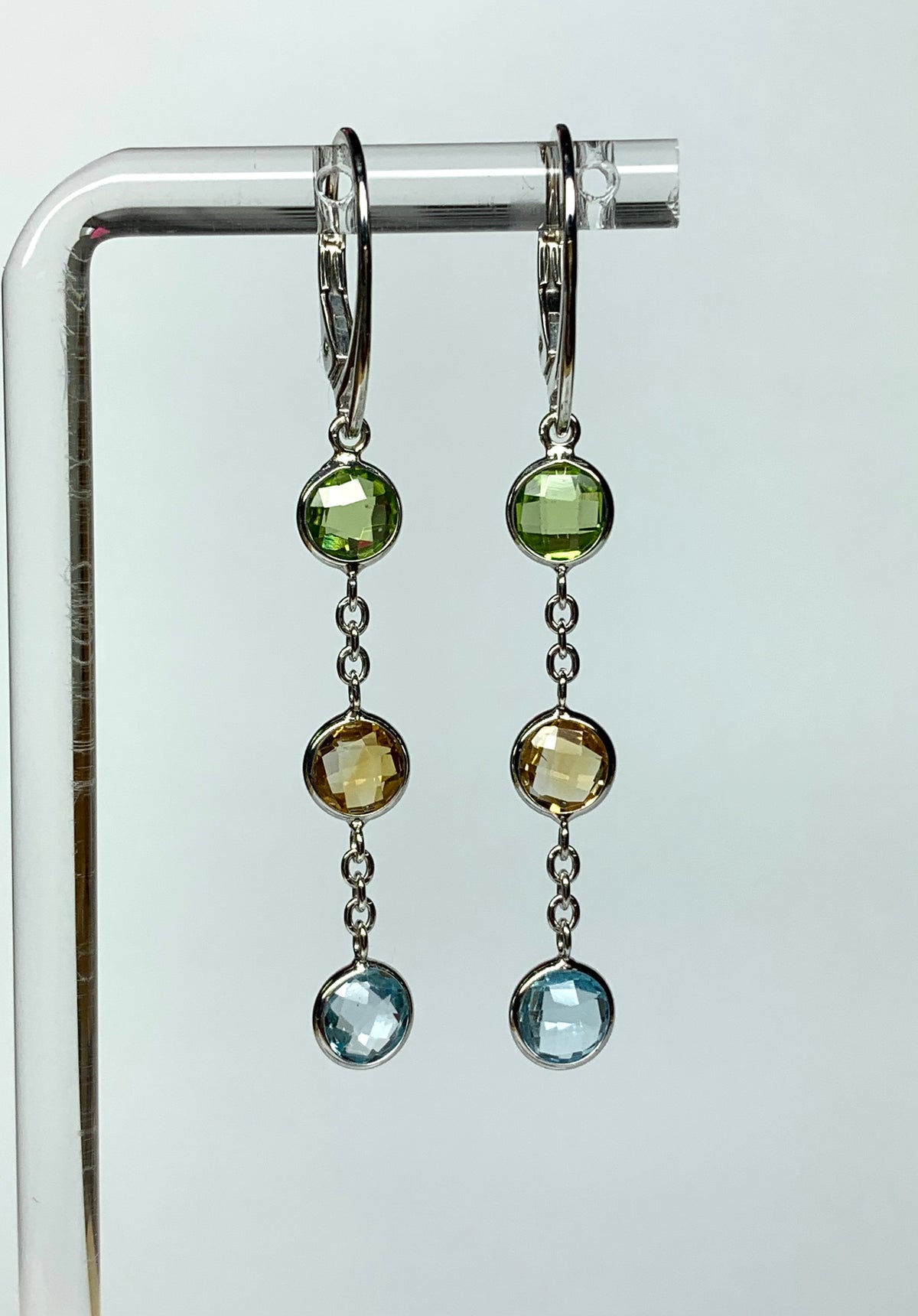 “Mosaic” 925 Sterling Silver, Multi Color Gemstone Drop Earrings