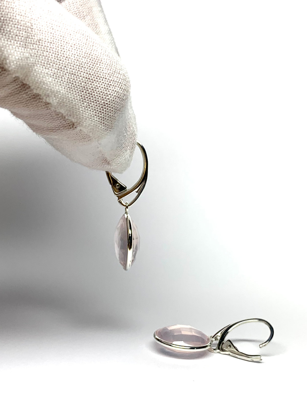 “Crystal Ball”, 925 Sterling Silver, Rose Quartz Gemstone Drop Earrings